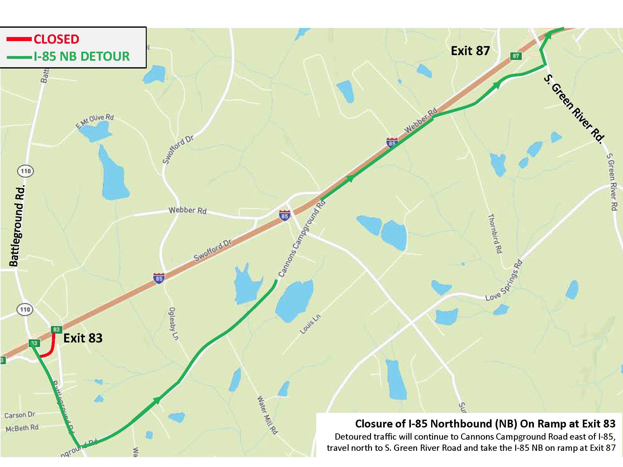 Traffic shift I-85 Northbound between mile markers 80 and 86